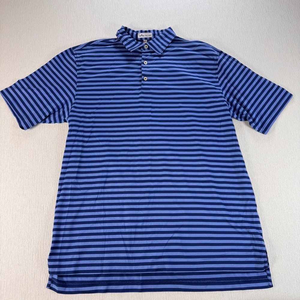 Peter Millar Golf Polo Blue Stripes Size L 100% Cotton Beach Resort